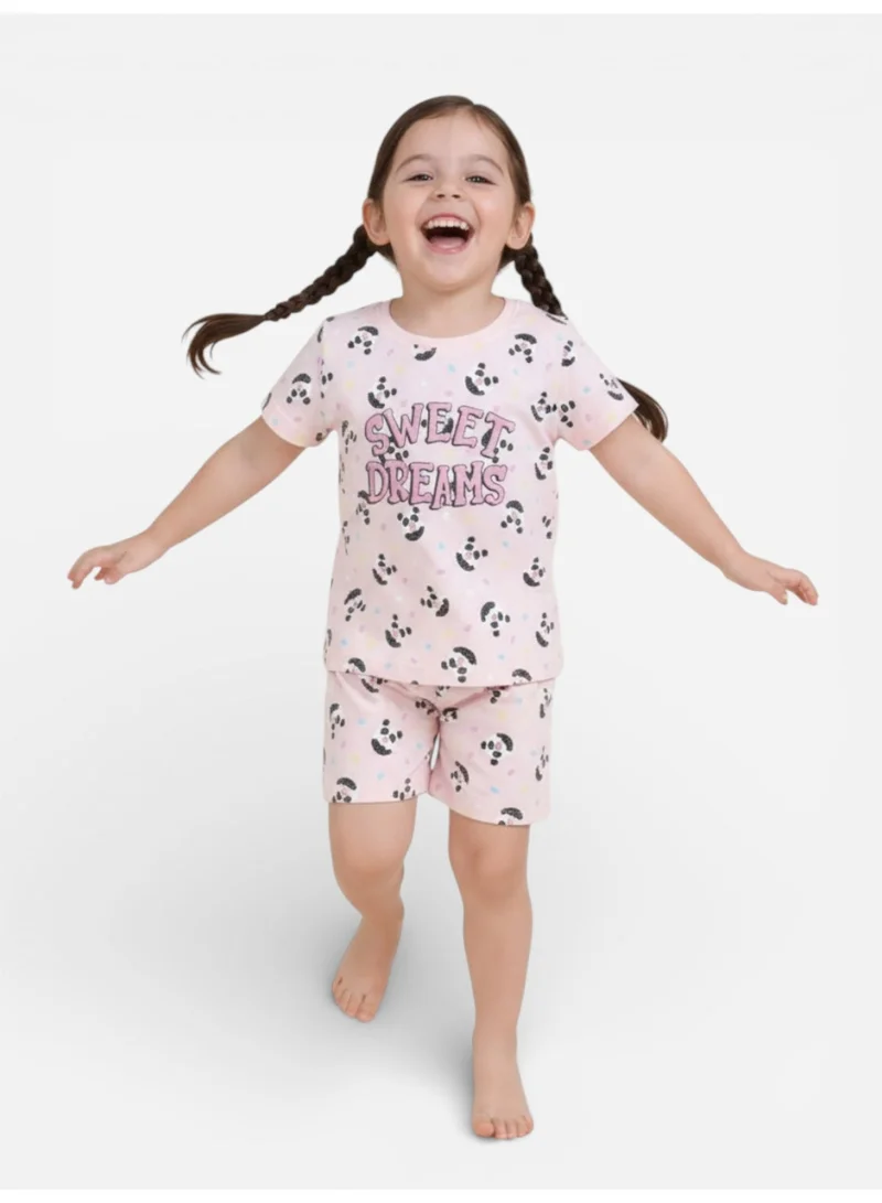 Victor And Jane  Girls Sweet Dreams Print Cotton Pajama Set – T-Shirt & Shorts Nightwear for Women | Best Price UAE